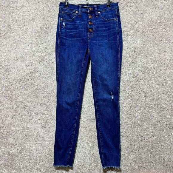 Madewell‎ Jeans 10" High Rise Skinny Button Fly Women's 27 Blue Denim Distressed - Picture 1 of 12